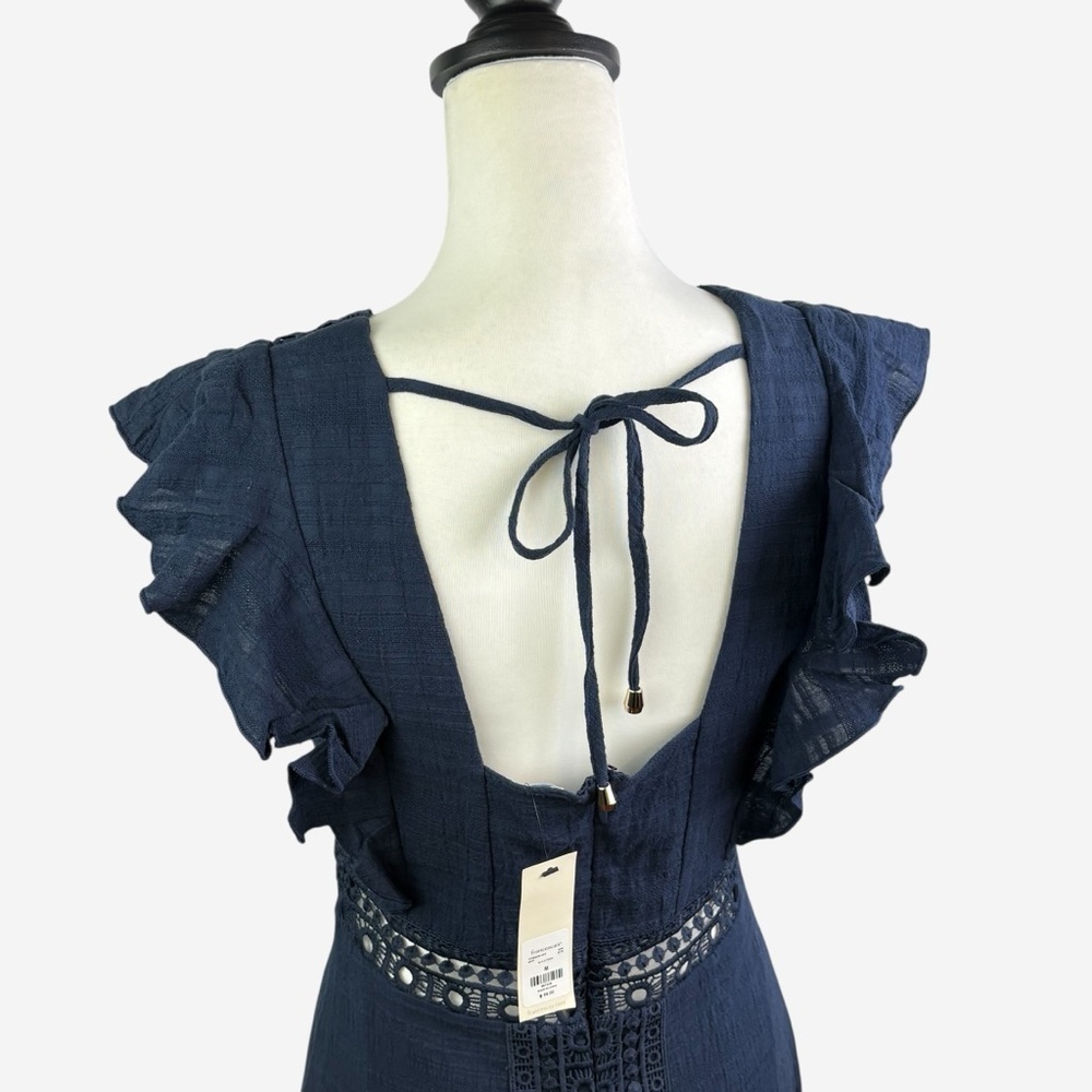 NWT Francesca's Navy Blue Ritah Crochet Lace Flutter Mini Dress Blue Rain • M - Picture 6 of 15